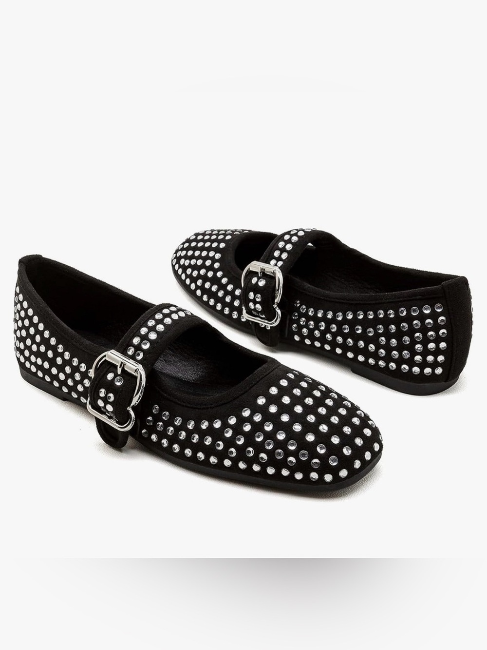 ADAMUMU Rhinestone Flats for Women Sparkly Crystals Ballerina Shoes, Size 8